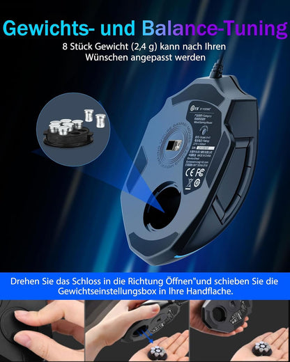 E-Yooso MMO Gaming Maus, kabelgebundene optisch,12.400 DPI, 11 programmierbare Tasten mit 5 Seitentasten,