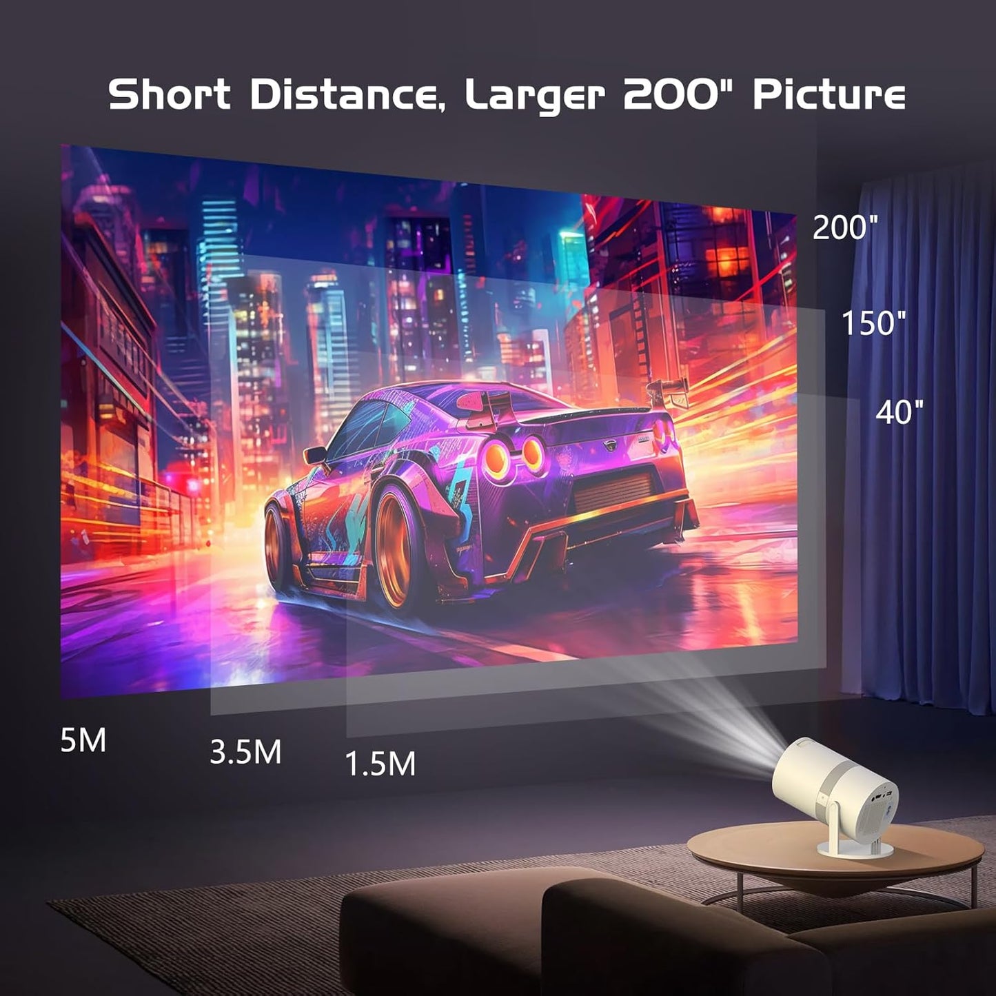 Yooyaa Mini Beamer Auto Trapezkorrektur mit Android OS, 210° Full HD 1080P,Heimkino