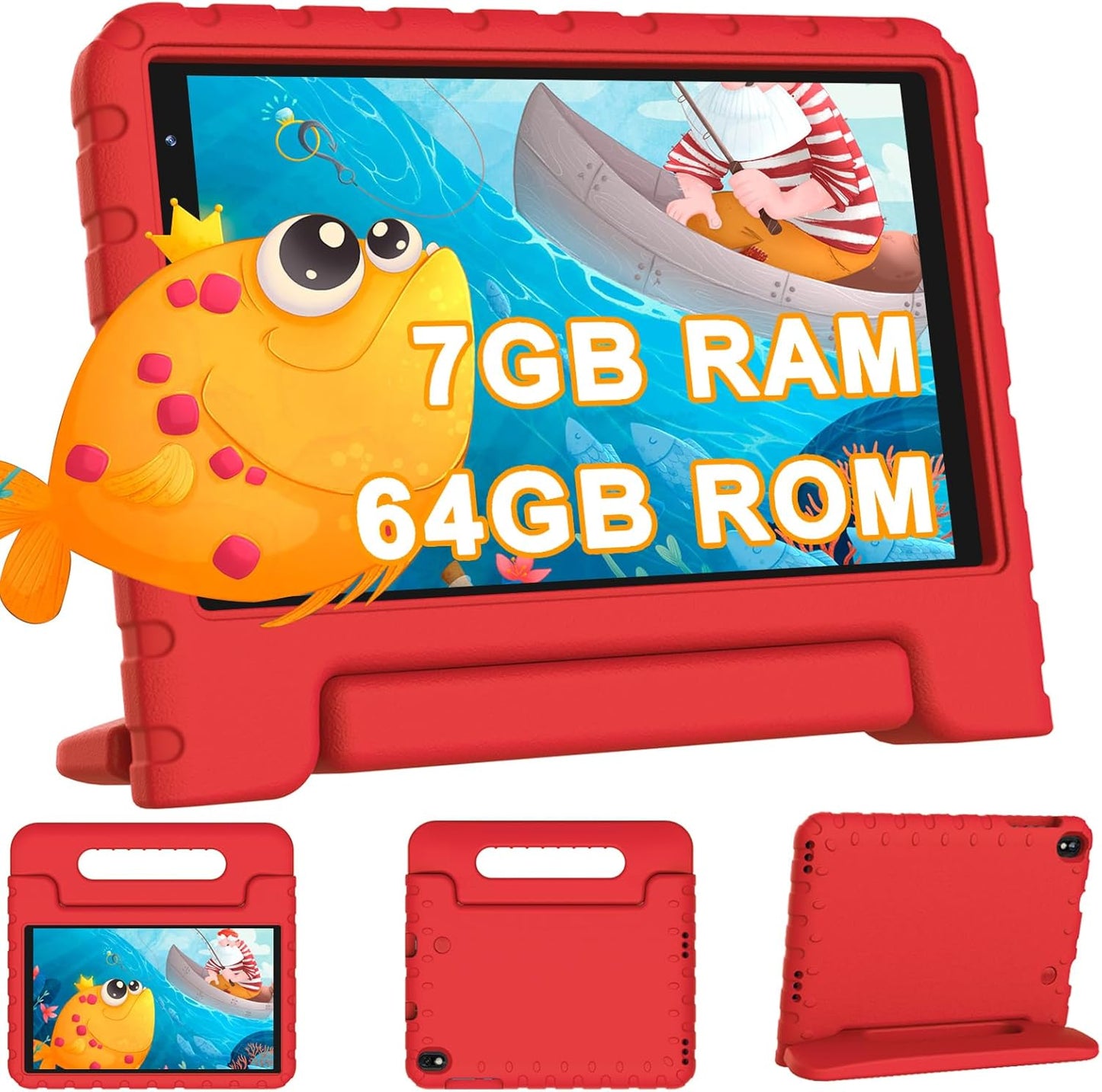 YESTEL 8-Zoll-Tablet mit WiFi 6, Android 13, 7 GB RAM + 64 GB ROM, Rot