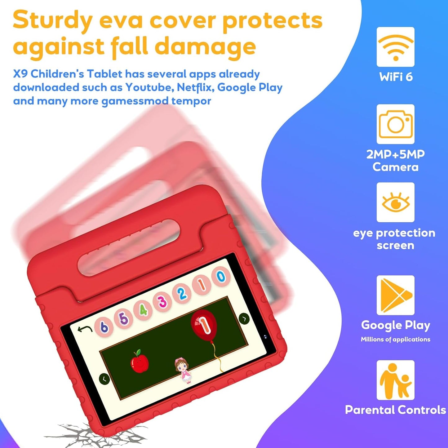 YESTEL 8-Zoll-Tablet mit WiFi 6, Android 13, 7 GB RAM + 64 GB ROM, Rot