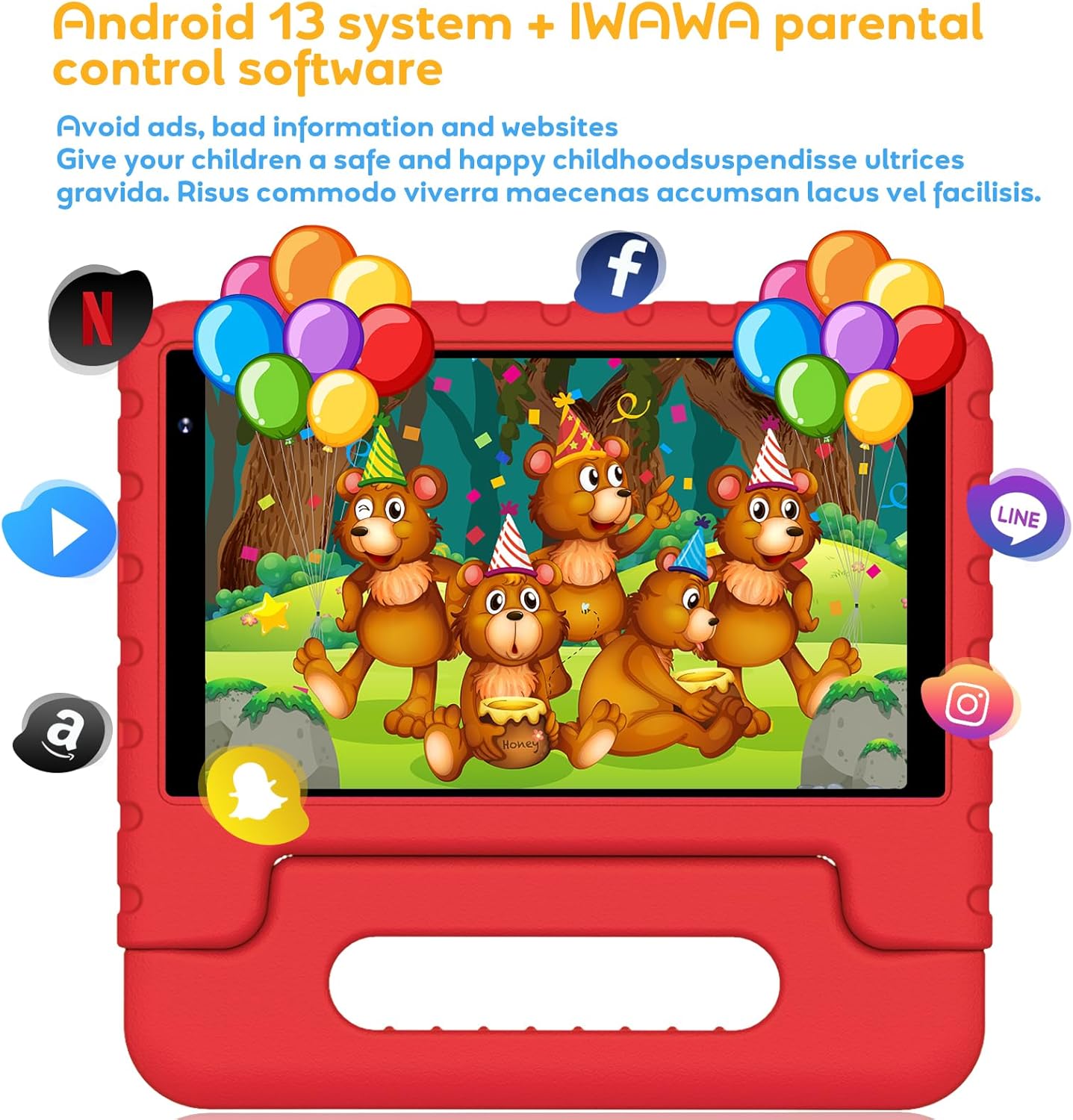 YESTEL 8-Zoll-Tablet mit WiFi 6, Android 13, 7 GB RAM + 64 GB ROM, Rot