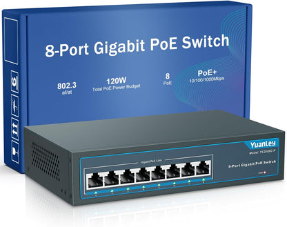 YuanLey 8 Port Gigabit PoE Switch, 8 PoE+ Port 1000Mbps, 120W