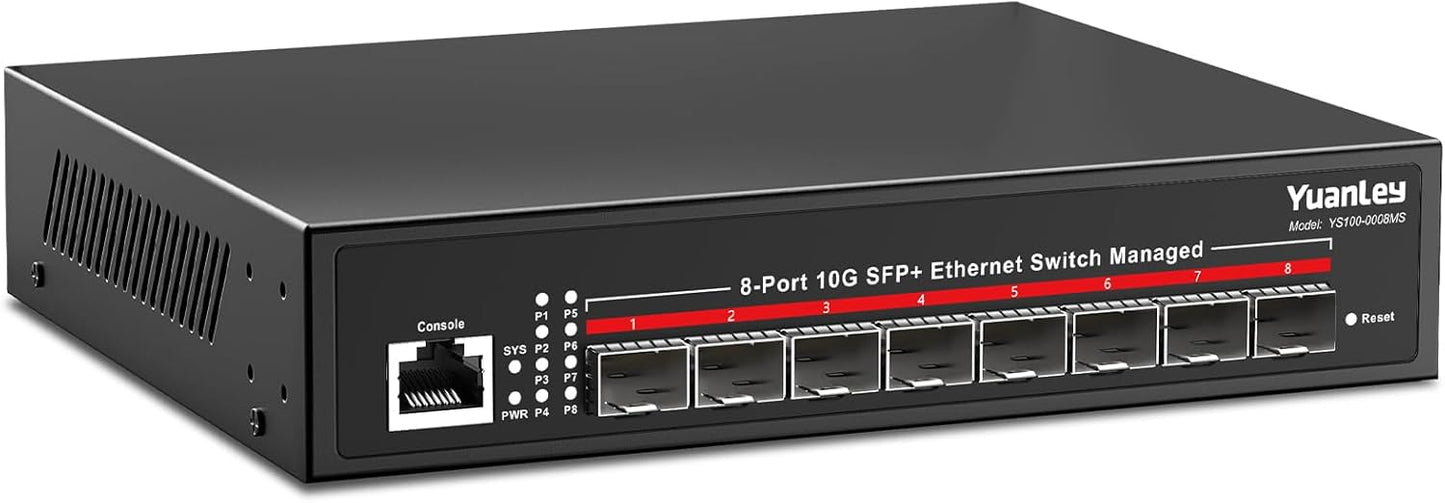 YuanLey 8-Port 10G Managed Switch, 8 x 10 Gbit/s SFP+, L3 Smart Management SFP Ethernet-Switch,