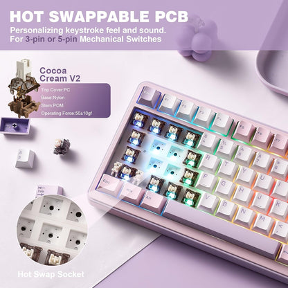 YUNZII B75 PRO Kabellose Mechanische Tastatur,  BT/Type-C/2.4G,Hot Swap Dichtung Keyboard mit Drehknopf,