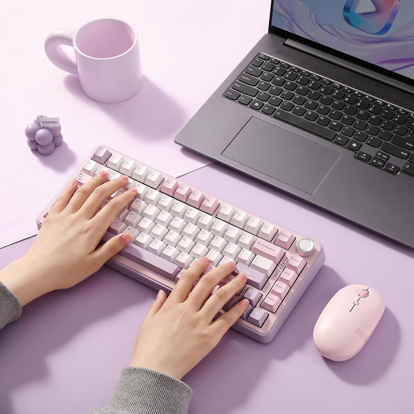YUNZII B75 PRO Kabellose Mechanische Tastatur,  BT/Type-C/2.4G,Hot Swap Dichtung Keyboard mit Drehknopf,
