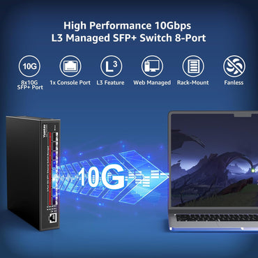 YuanLey 8-Port 10G Managed Switch, 8 x 10 Gbit/s SFP+, L3 Smart Management SFP Ethernet-Switch,