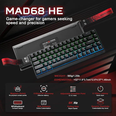 YUNZII MAD68 HE Rapid TriggerGaming-Tastatur mit Magnet-Switches, 60% Kabelgebunden