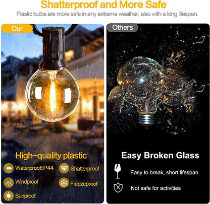 Yuucio G40 30M Lichterkette LED Außen, 30m, 50+2 G40Glühbirnen IP44 Wasserdicht