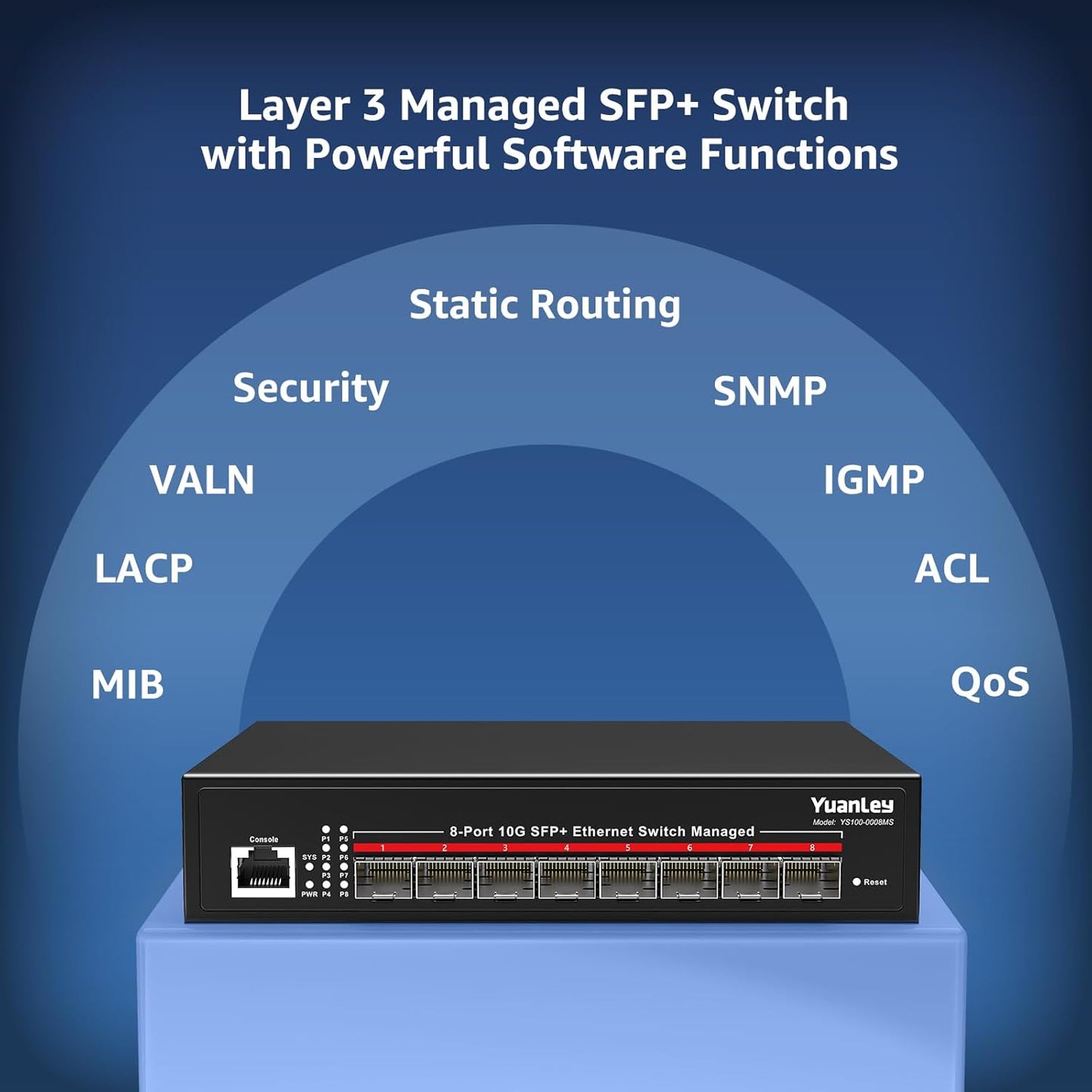 YuanLey 8-Port 10G Managed Switch, 8 x 10 Gbit/s SFP+, L3 Smart Management SFP Ethernet-Switch,