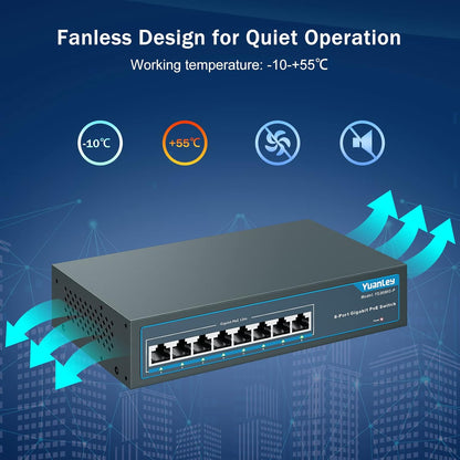 YuanLey 8 Port Gigabit PoE Switch, 8 PoE+ Port 1000Mbps, 120W