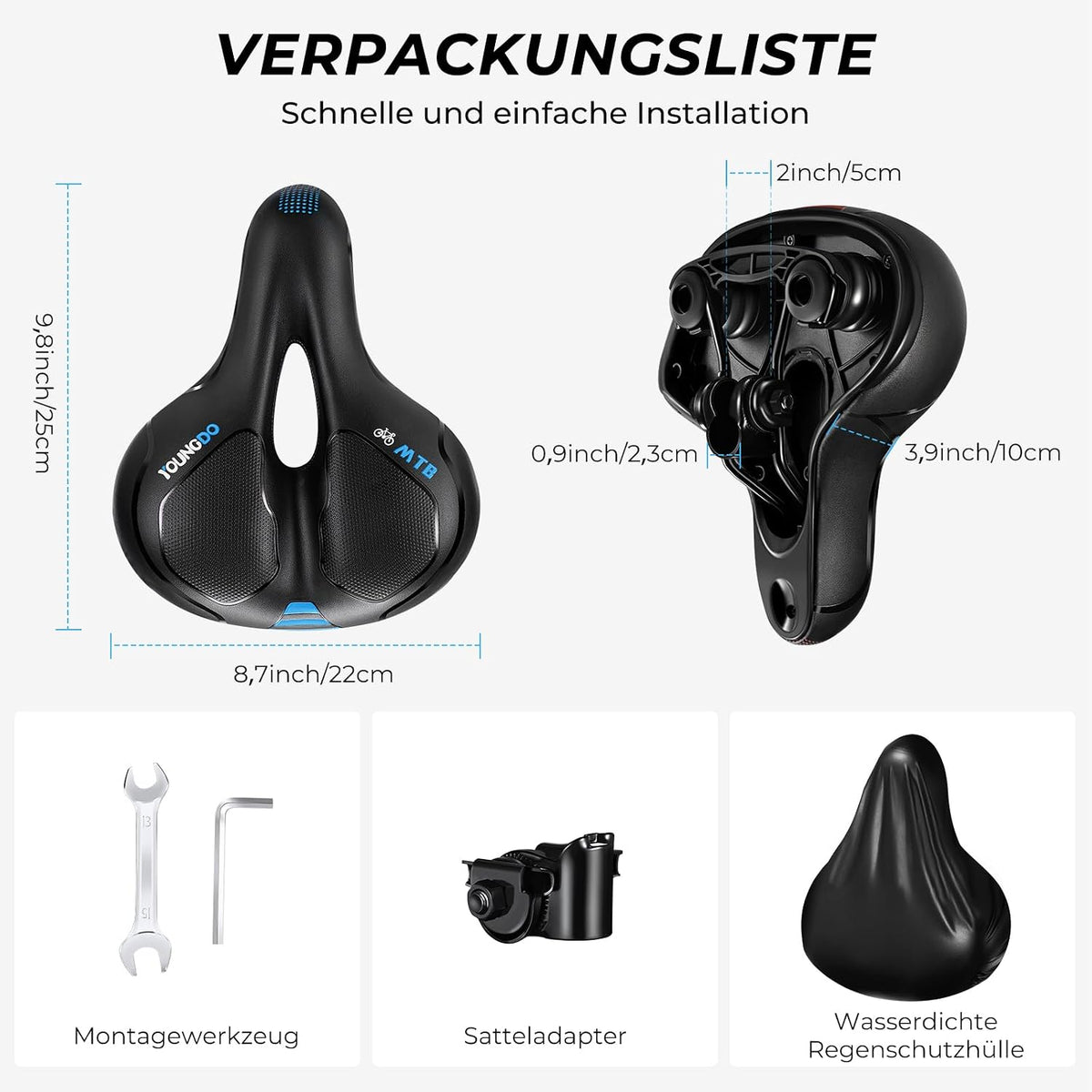 YOUNGDO Fahrradsattel, Ergonomischer Fahrrad Sattel, Fahrradsitz Memory-Schaum,
