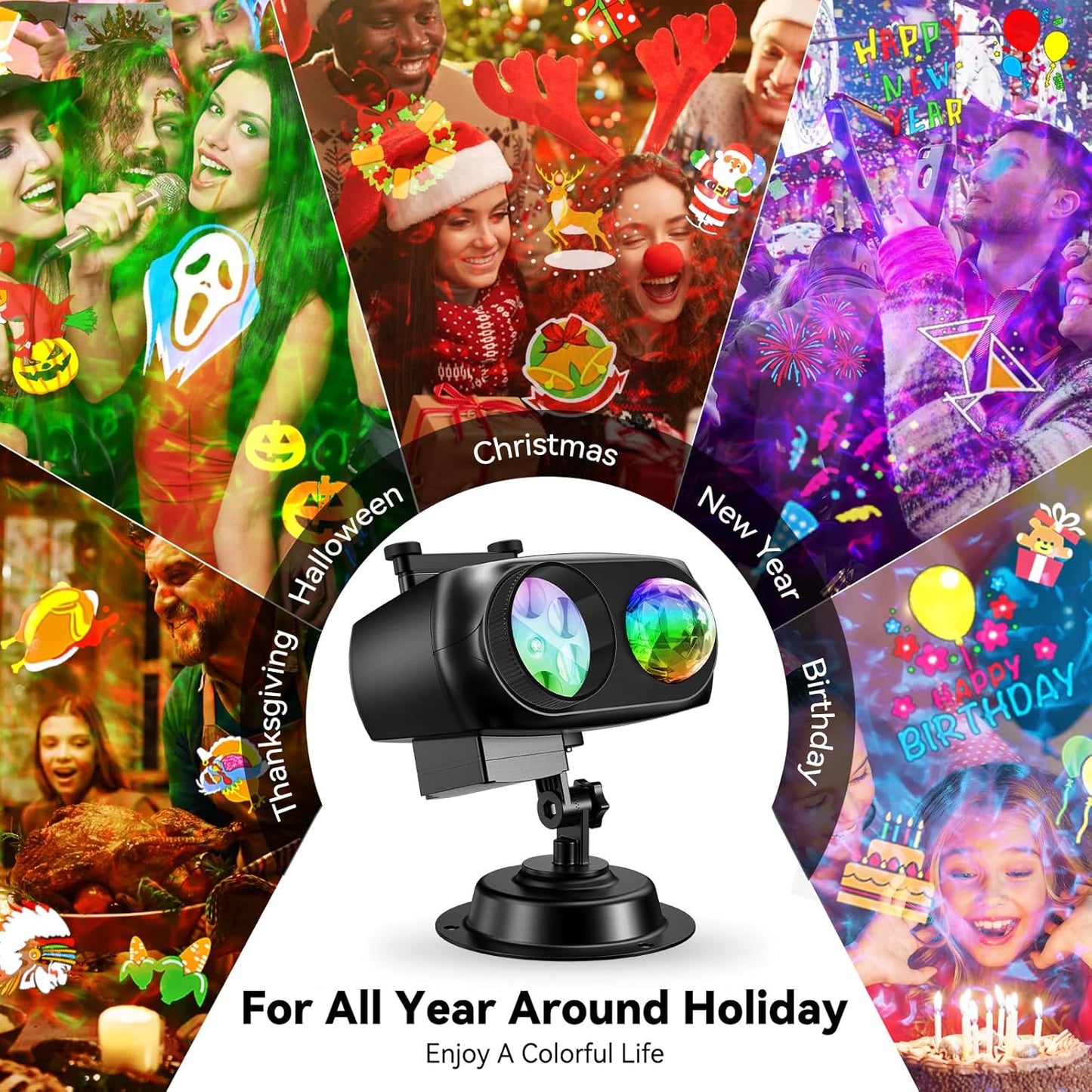 YAZEKY Projektor Weihnachten 20 Filme LED Projektionslampe mit 8 Muster 10 Farben