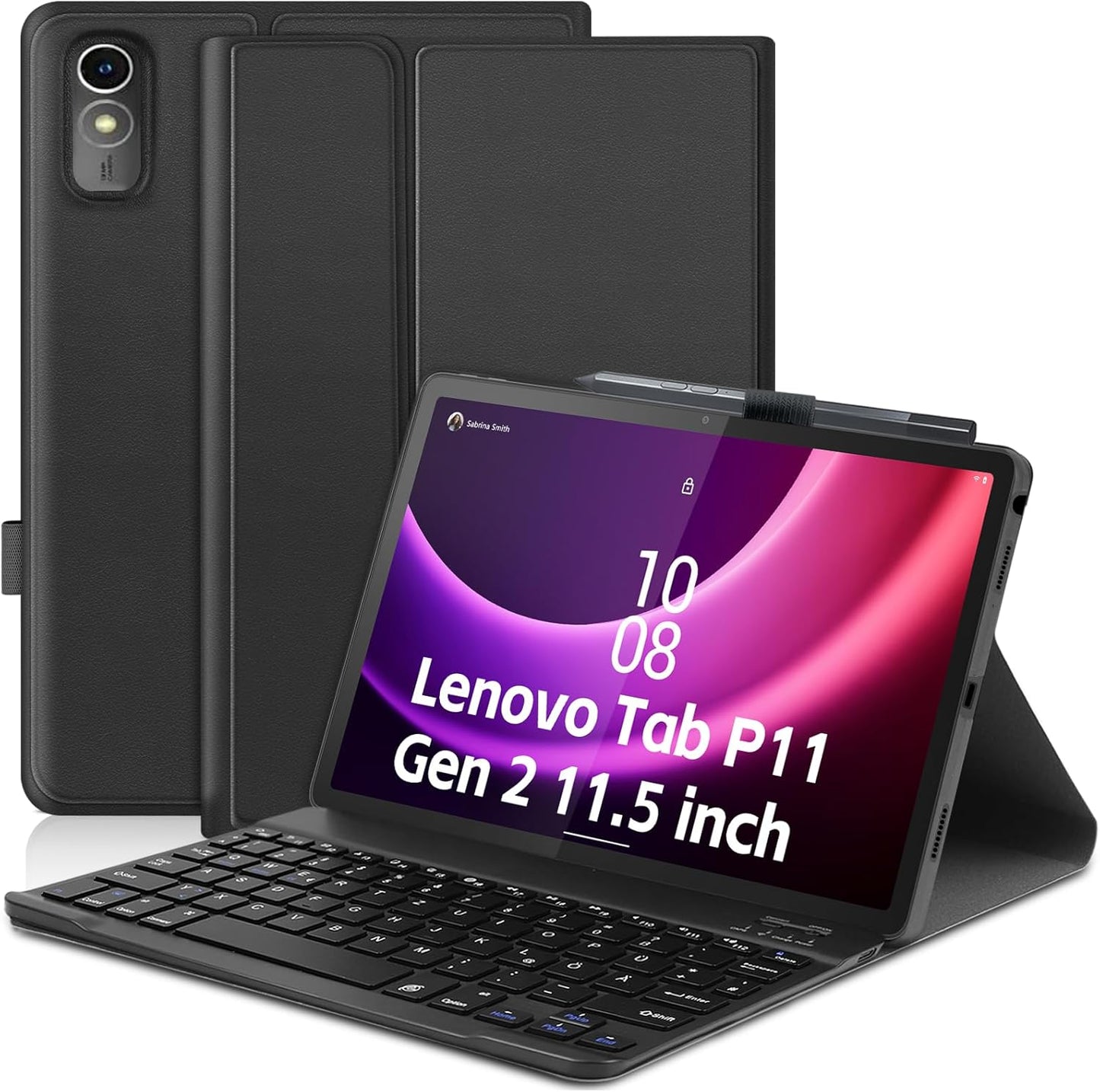 Zabatoco Hülle mit Tastatur 11,5 Zoll Bluetooth QWERTZ für Lenovo Tab P11 Schwarz