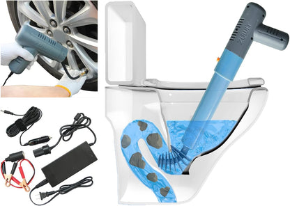 ZUWIT Elektrischer Toilettenkolben, 2-in-1-Luftkompressorpumpe mit Rohrbagger-Kit & Reifenfüllset, (Grau)