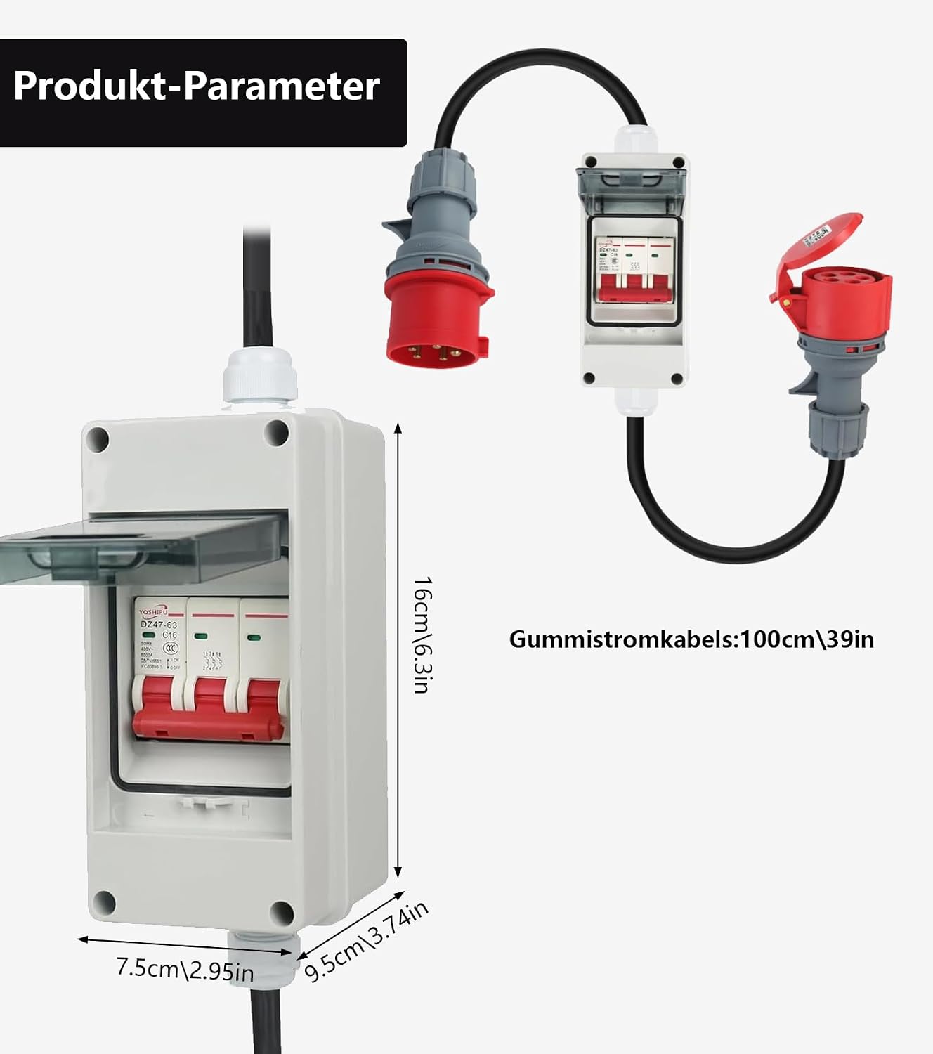 CEE Adapter 32A auf 16A Sicherungsautomat,IP44 400V Starkstrom Adapter 32A