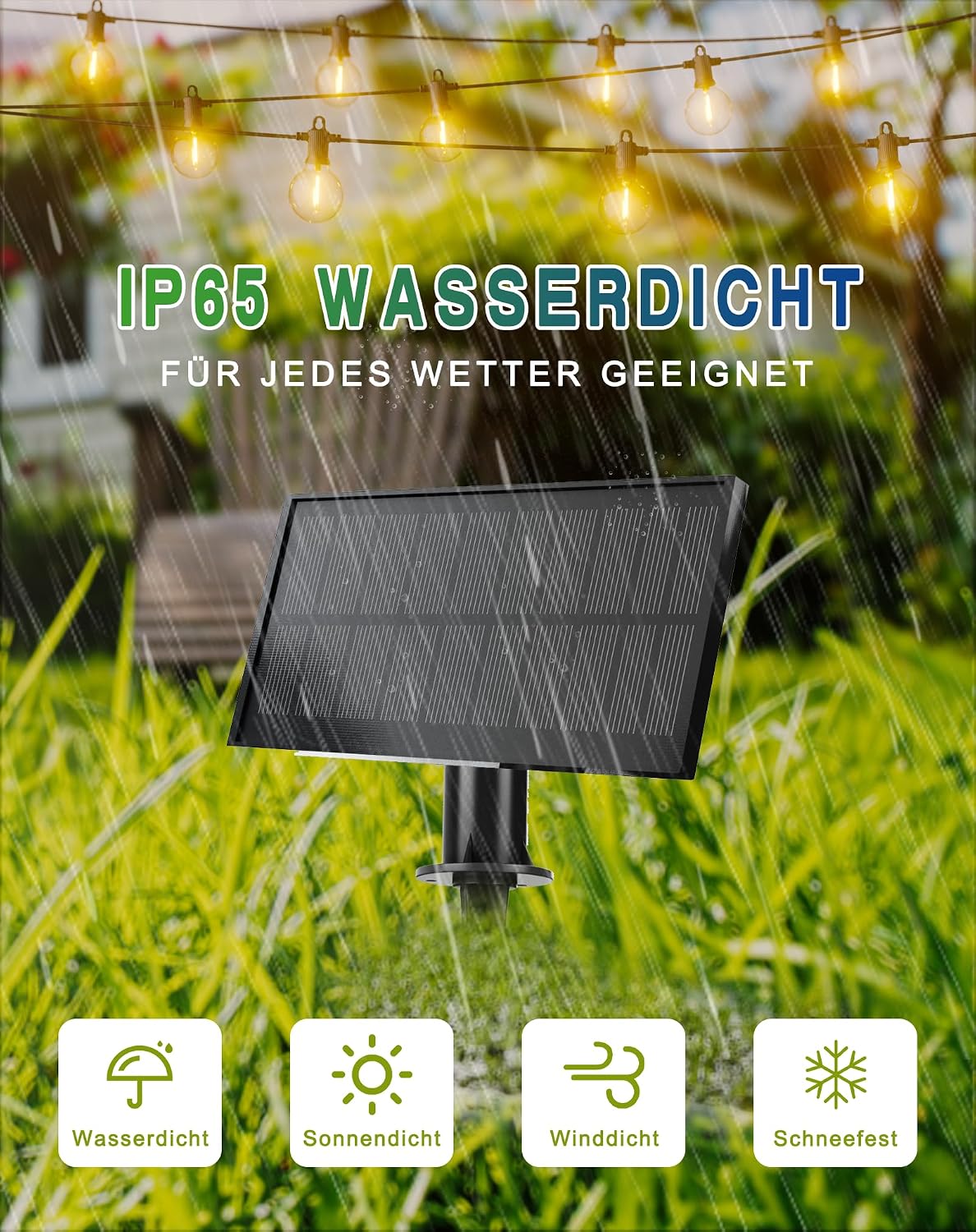 Zuske Solar Lichterkette Aussen, 15M Wasserdicht mit 25 G40 Glühbirnen