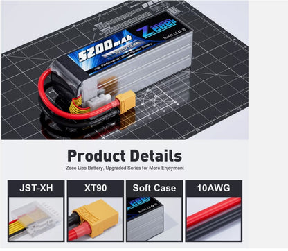Zeee 6S 22,2V Lipo Batterie 5200mAh XT90 50C für RC Hubschrauber Flugzeug LKW