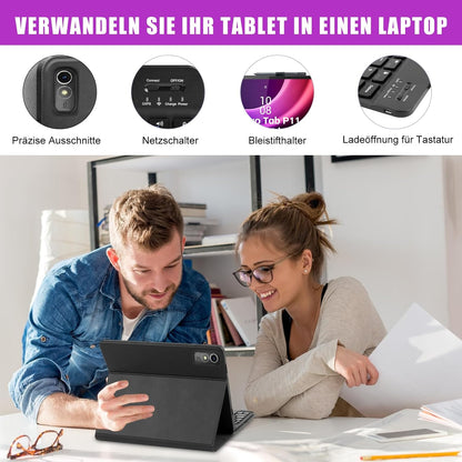 Zabatoco Hülle mit Tastatur 11,5 Zoll Bluetooth QWERTZ für Lenovo Tab P11 Schwarz