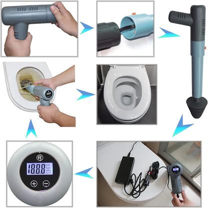 ZUWIT Elektrischer Toilettenkolben, 2-in-1-Luftkompressorpumpe mit Rohrbagger-Kit & Reifenfüllset, (Grau)