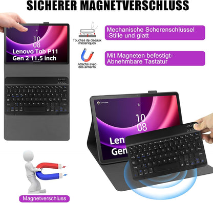 Zabatoco Hülle mit Tastatur 11,5 Zoll Bluetooth QWERTZ für Lenovo Tab P11 Schwarz