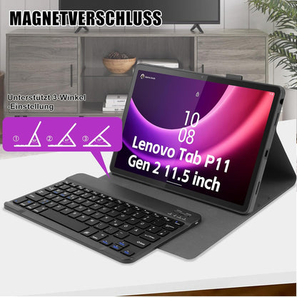 Zabatoco Hülle mit Tastatur 11,5 Zoll Bluetooth QWERTZ für Lenovo Tab P11 Schwarz