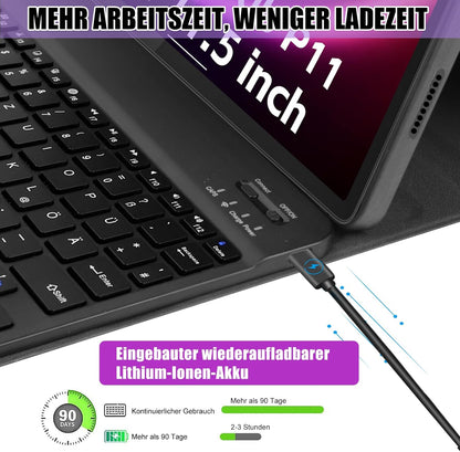 Zabatoco Hülle mit Tastatur 11,5 Zoll Bluetooth QWERTZ für Lenovo Tab P11 Schwarz