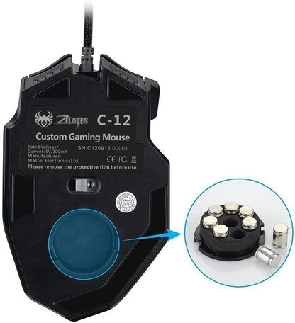 Zelotes Ergonomische Gaming-Maus, Kabelgebunden, 12 Programmierbare Tasten, 4000 DPI