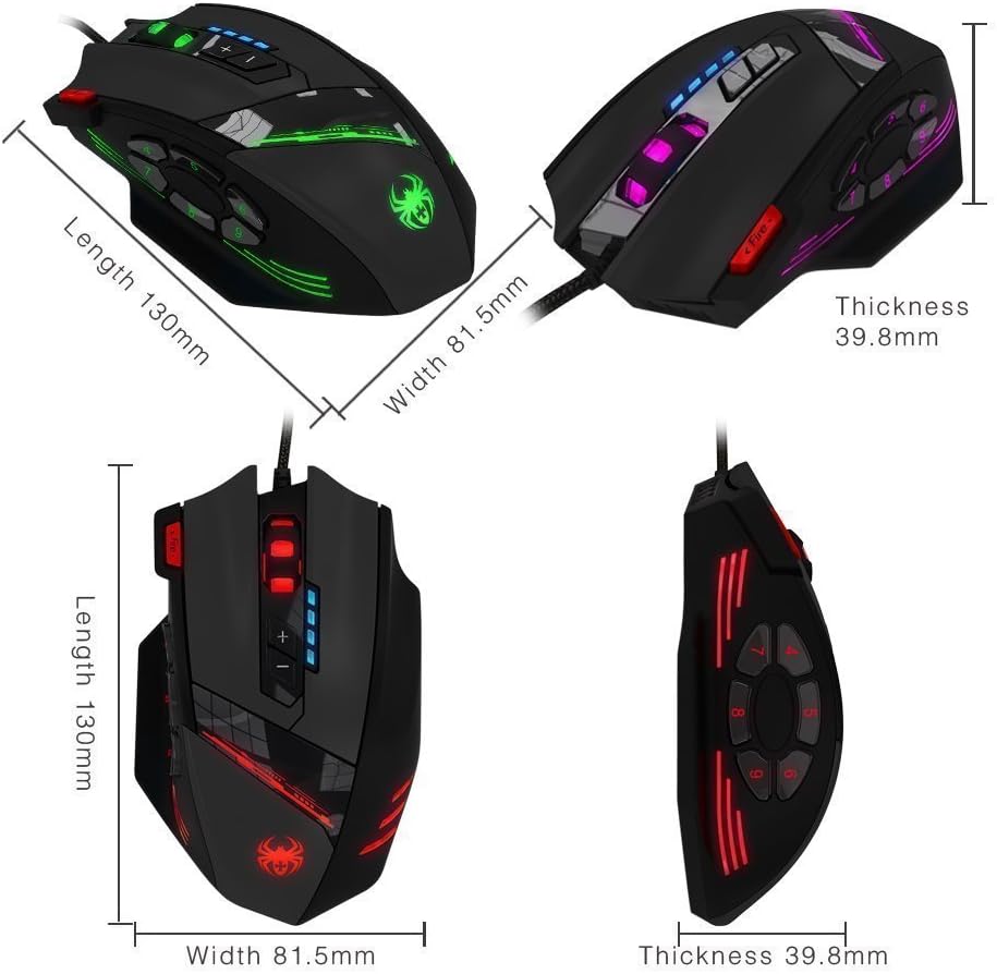 Zelotes Ergonomische Gaming-Maus, Kabelgebunden, 12 Programmierbare Tasten, 4000 DPI