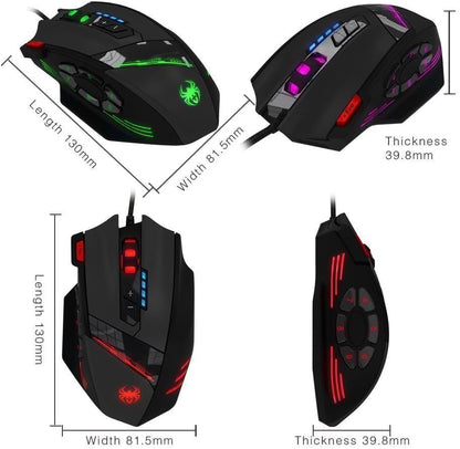 Zelotes Ergonomische Gaming-Maus, Kabelgebunden, 12 Programmierbare Tasten, 4000 DPI