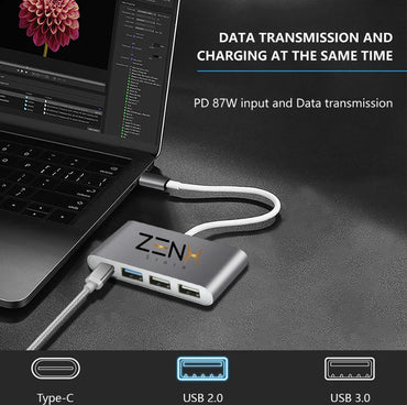 ZenXstore USB C Hub 4 in 1 - USB splitter - USB C dock - USB 3.0 - 4K UHD HDMI - Apple / Chromebook / HP / Asus / Lenovo - Ethernet