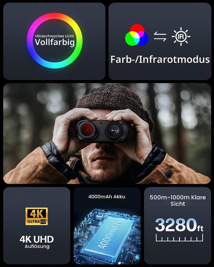 ZIMOCE 4K-Nachtsicht Ferngläser 8-facher Zoom, 36-MP-Fotos, 1000 m Reichweite, 7-stufige IR-Beleuchtung (Schwarz)