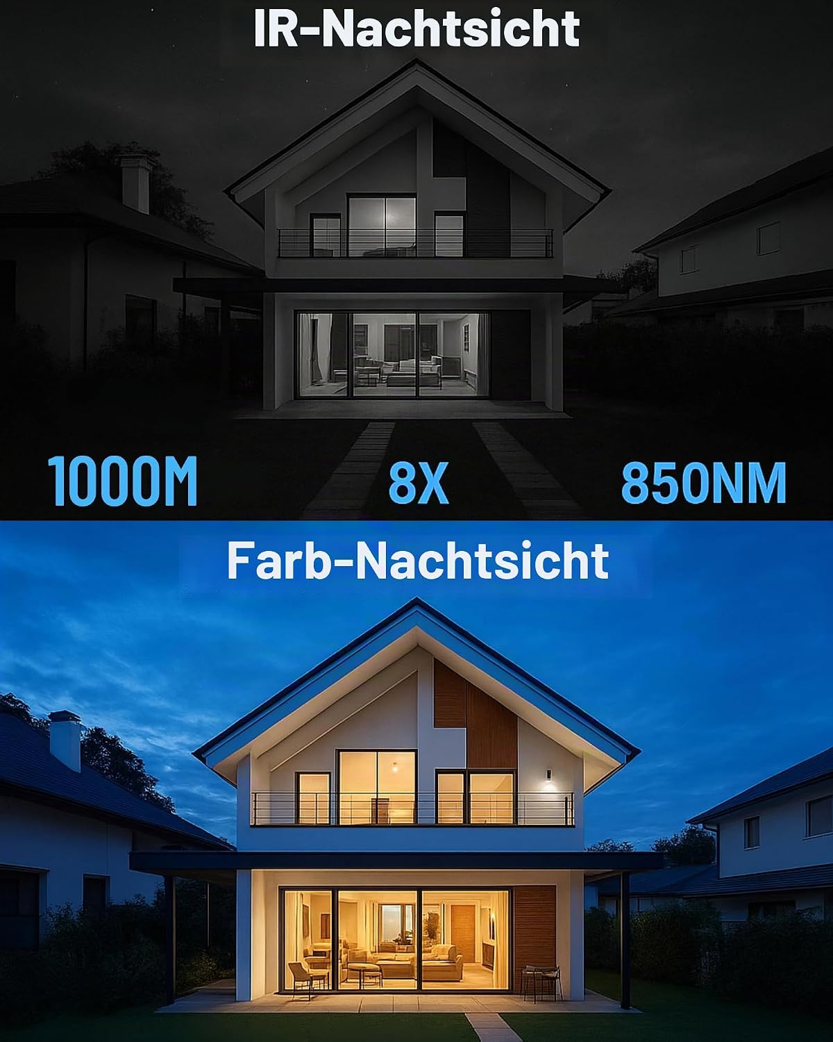 ZIMOCE 4K-Nachtsicht Ferngläser 8-facher Zoom, 36-MP-Fotos, 1000 m Reichweite, 7-stufige IR-Beleuchtung (Schwarz)