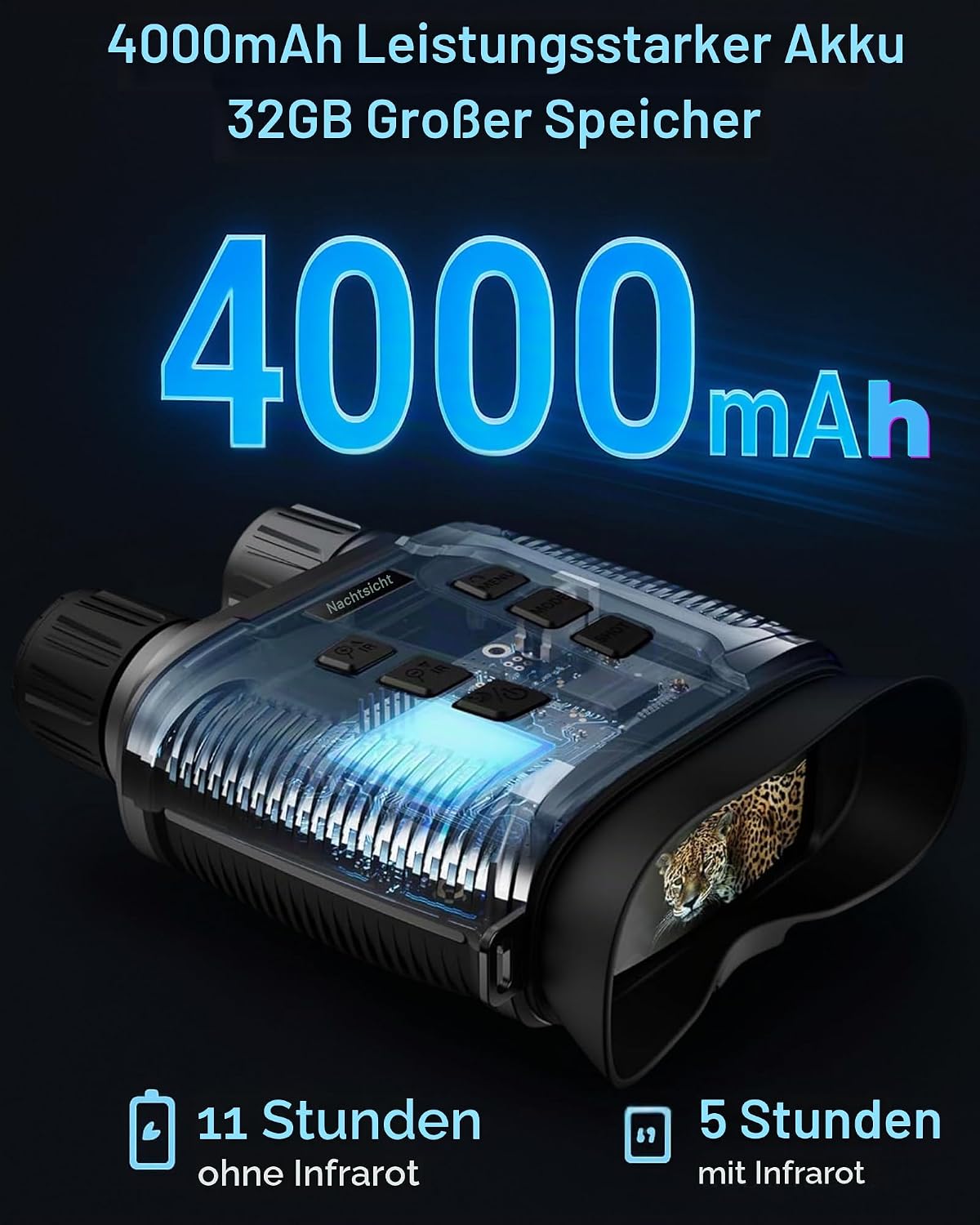 ZIMOCE 4K-Nachtsicht Ferngläser 8-facher Zoom, 36-MP-Fotos, 1000 m Reichweite, 7-stufige IR-Beleuchtung (Schwarz)