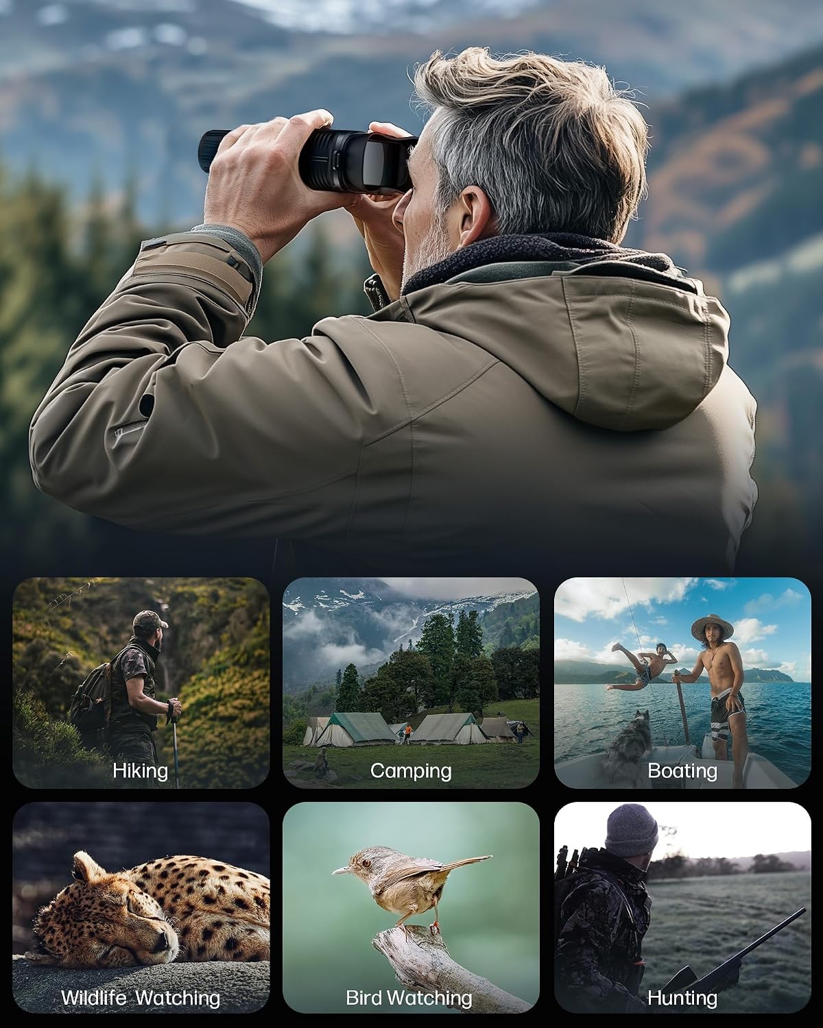 ZIMOCE 4K-Nachtsicht Ferngläser 8-facher Zoom, 36-MP-Fotos, 1000 m Reichweite, 7-stufige IR-Beleuchtung (Schwarz)