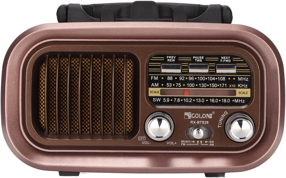 RXBT628 Tragbarer Vintage-Radiolautsprecher, FM AM SW 3 Bands mit externer Antenne